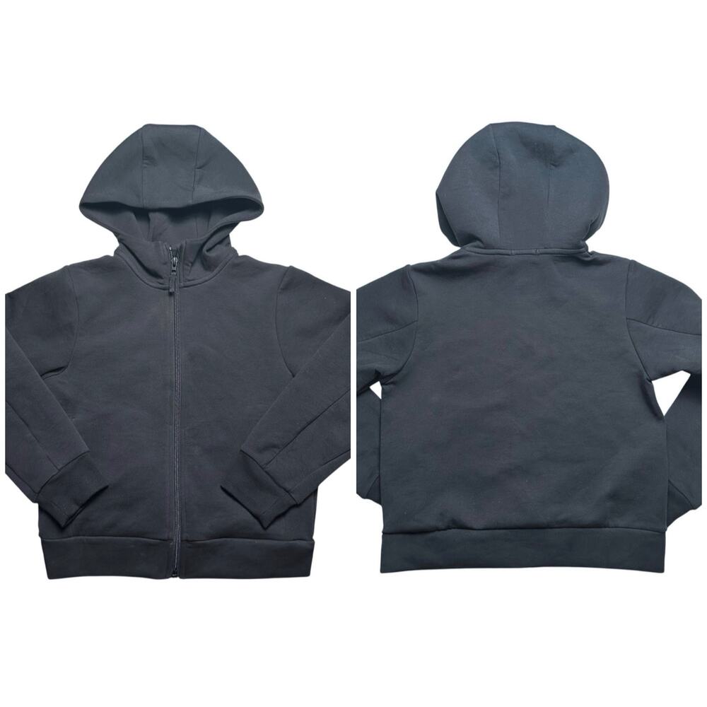 Uniqlo | Kid | Black Minimal Basic Essential Stretch Zip Up Hoodie | Size 7-8